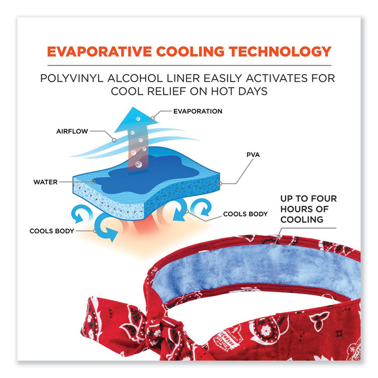 ergodyne® Chill-Its 6700CT Cooling Bandana PVA Tie Headband, One Size Fits Most, Red Western, Ships in 1-3 Business Days (EGO12563) Each