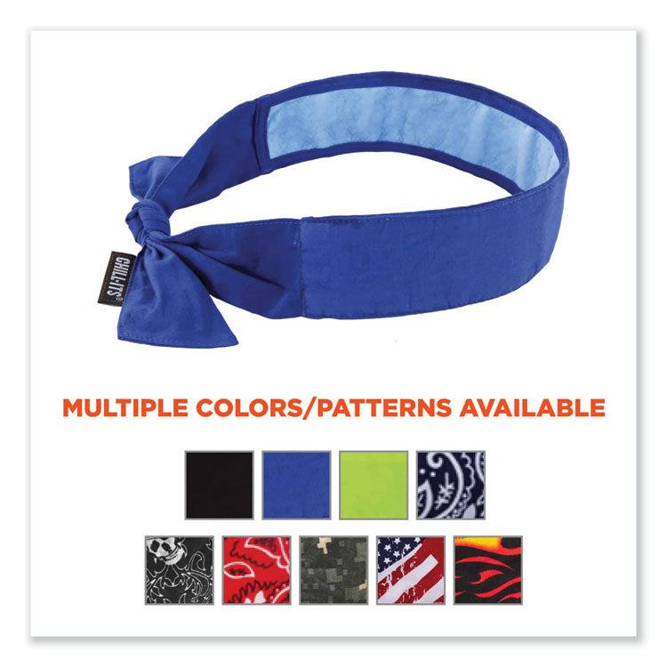 ergodyne® Chill-Its 6700CT Cooling Bandana PVA Tie Headband, One Size Fits Most, Solid Blue, Ships in 1-3 Business Days (EGO12567) Each