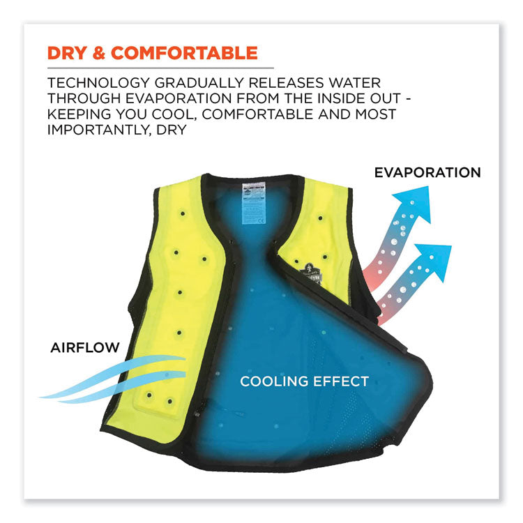 ergodyne® Chill-Its 6685 Premium Dry Evaporative Cooling Vest with Zipper, Nylon, X-Large, Lime, Ships in 1-3 Business Days (EGO12675) Each