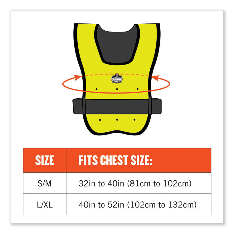 ergodyne® Chill-Its 6687 Economy Dry Evaporative Cooling Elastic Waist Vest, Nylon, Small/Medium, Lime, Ships in 1-3 Business Days (EGO12683) Each