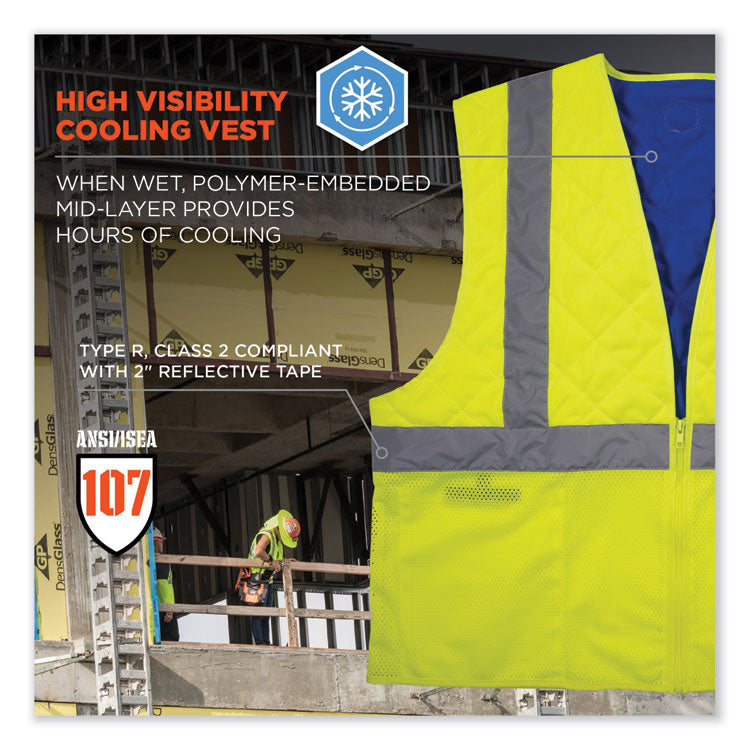 ergodyne® Chill-Its 6668 Class 2 Hi-Vis Safety Cooling Vest, Polymer, Medium, Lime, Ships in 1-3 Business Days (EGO12713) Each