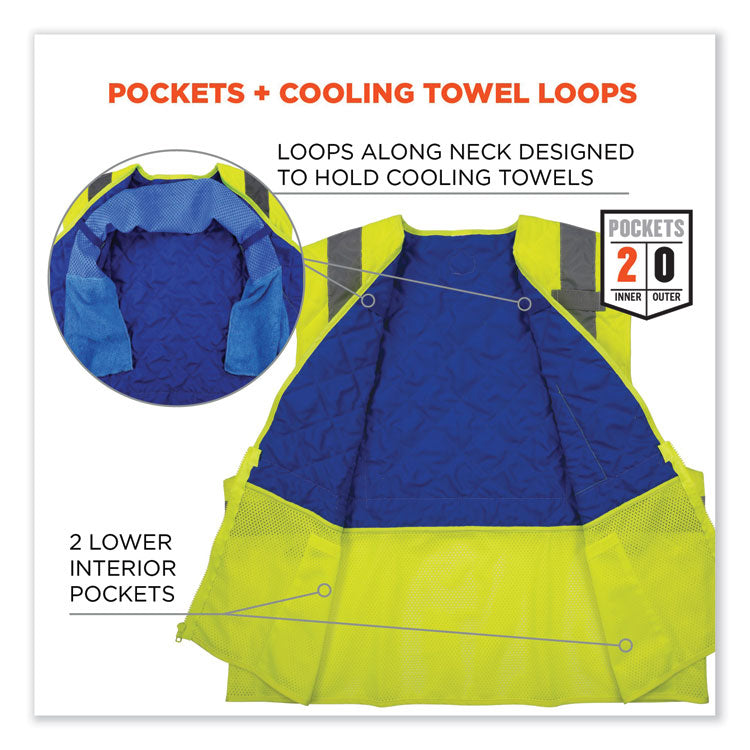 ergodyne® Chill-Its 6668 Class 2 Hi-Vis Safety Cooling Vest, Polymer, 2X-Large, Lime, Ships in 1-3 Business Days (EGO12716) Each