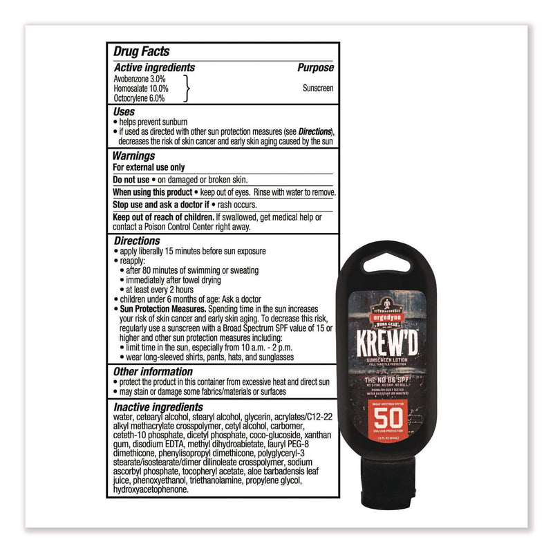 Krewd 6352 SPF 50 Sunscreen Lotion, 1.5 oz Bottle, Includes 12 Bottles (EGO16632) Each