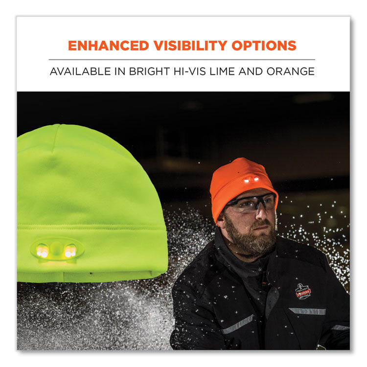 ergodyne® N-Ferno 6804 Skull Cap Winter Hat with LED Lights, One Size Fits Mosts, Lime, Ships in 1-3 Business Days (EGO16802) Each