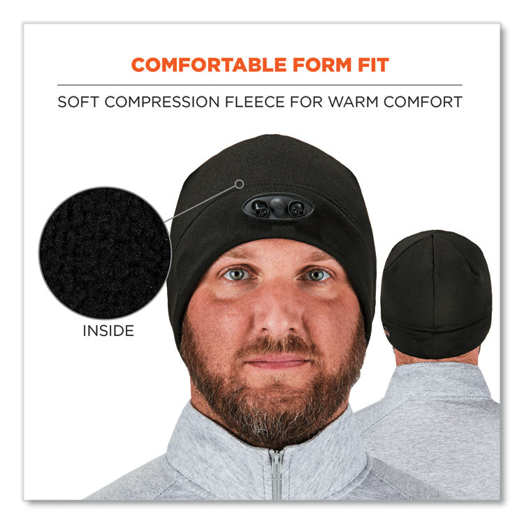 ergodyne® N-Ferno 6804 Skull Cap Winter Hat with LED Lights, One Size Fits Mosts, Black, Ships in 1-3 Business Days (EGO16803) Each