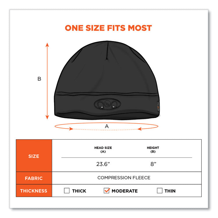 ergodyne® N-Ferno 6804 Skull Cap Winter Hat with LED Lights, One Size Fits Mosts, Black, Ships in 1-3 Business Days (EGO16803) Each