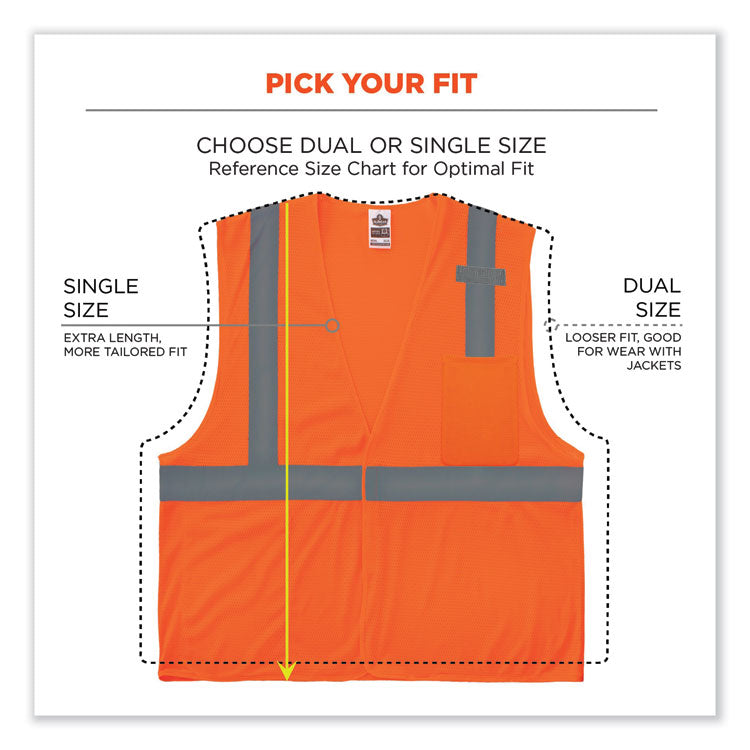 ergodyne® GloWear 8210HL Class 2 Economy Mesh Hook and Loop Vest, Polyester, Small/Medium, Orange, Ships in 1-3 Business Days (EGO21013) Each