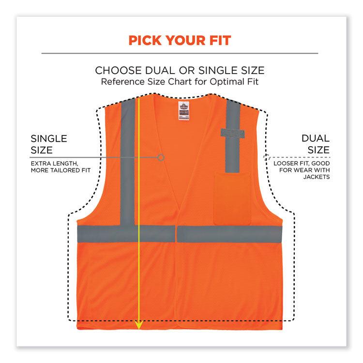 ergodyne® GloWear 8210HL Class 2 Economy Mesh Hook and Loop Vest, Polyester, 2X-Large/3X-Large, Orange, Ships in 1-3 Business Days (EGO21017) Each