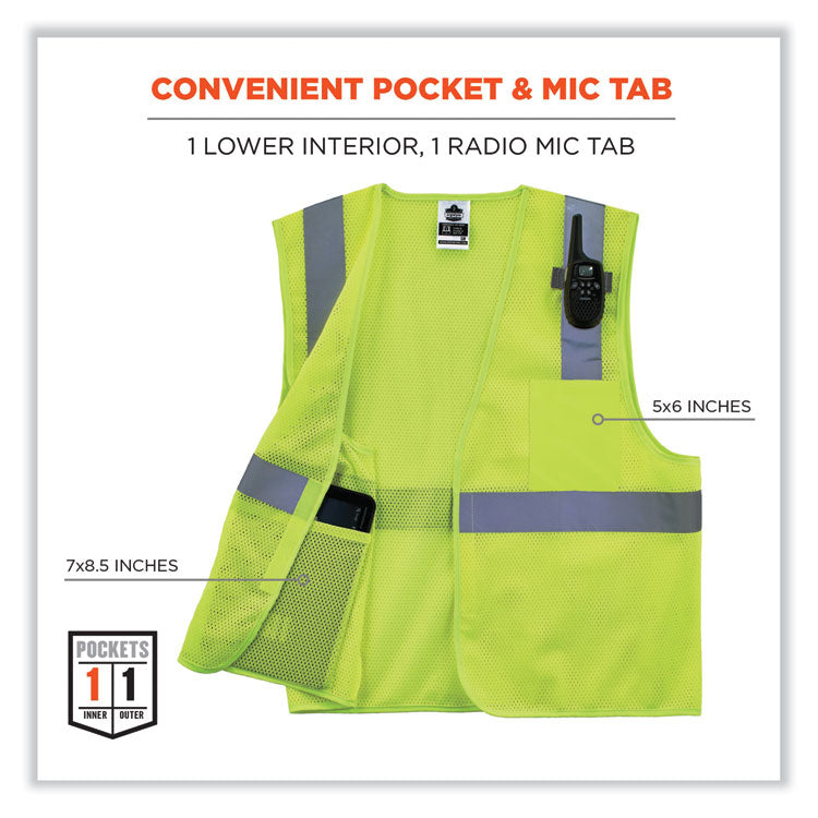 ergodyne® GloWear 8210HL Class 2 Economy Mesh Hook and Loop Vest, Polyester, X-Small, Lime, Ships in 1-3 Business Days (EGO21021) Each
