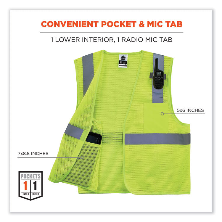 ergodyne® GloWear 8210HL Class 2 Economy Mesh Hook and Loop Vest, Polyester, Small/Medium, Lime, Ships in 1-3 Business Days (EGO21023) Each