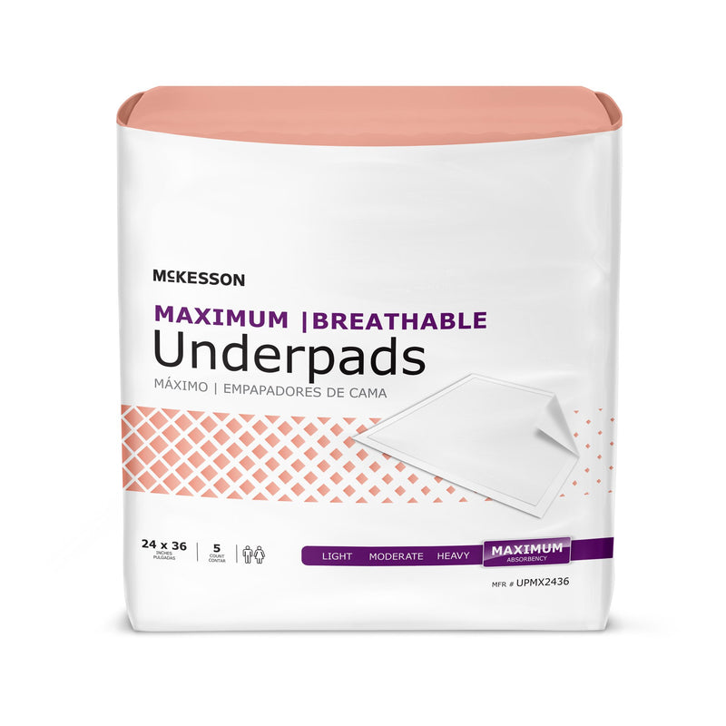 McKesson Ultimate Breathable Disposable Underpad 24 X 36 Inch Fluff / Polymer Heavy Absorbency (1075428_BG) 5/BG