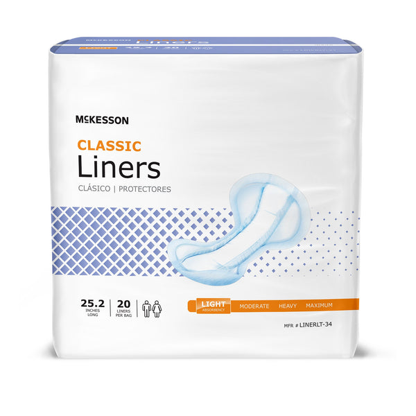 McKesson Classic Incontinence Liner 25-1/5 Inch Length Light Absorbency Polymer Core One Size Fits Most (1187896_BG) 20/BG