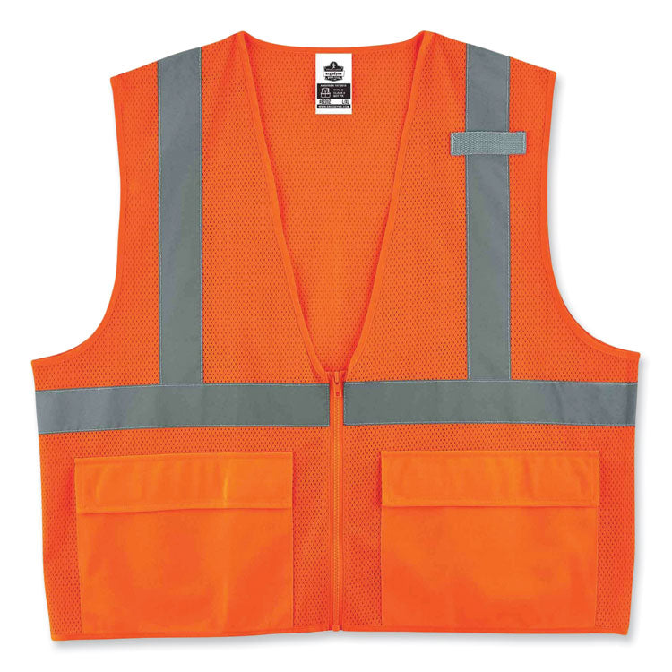 ergodyne® GloWear 8220Z Class 2 Standard Mesh Zipper Vest, Polyester, Small/Medium, Orange, Ships in 1-3 Business Days (EGO21113) Each
