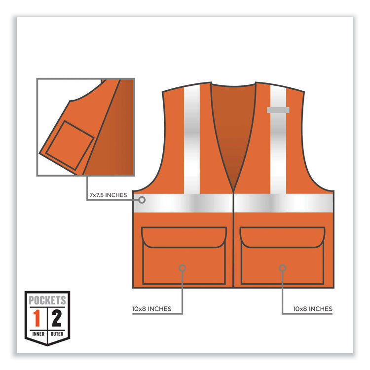ergodyne® GloWear 8220Z Class 2 Standard Mesh Zipper Vest, Polyester, Large/X-Large, Orange, Ships in 1-3 Business Days (EGO21115) Each
