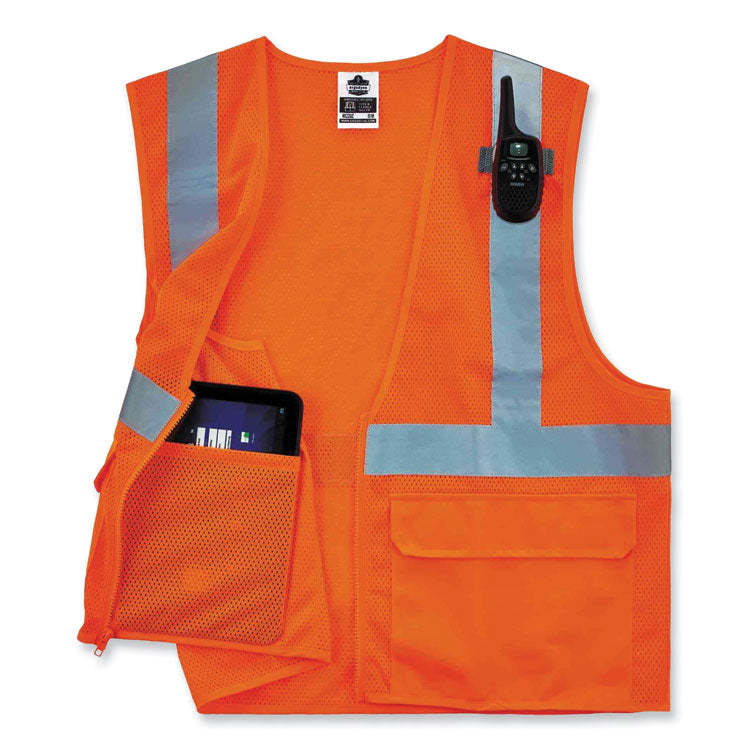ergodyne® GloWear 8220Z Class 2 Standard Mesh Zipper Vest, Polyester, 2X-Large/3X-Large, Orange, Ships in 1-3 Business Days (EGO21117) Each