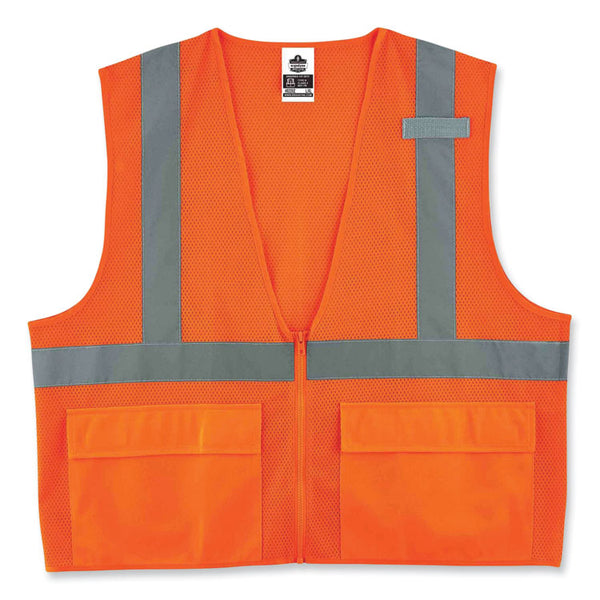 ergodyne® GloWear 8220Z Class 2 Standard Mesh Zipper Vest, Polyester, 4X-Large/5X-Large, Orange, Ships in 1-3 Business Days (EGO21119) Each