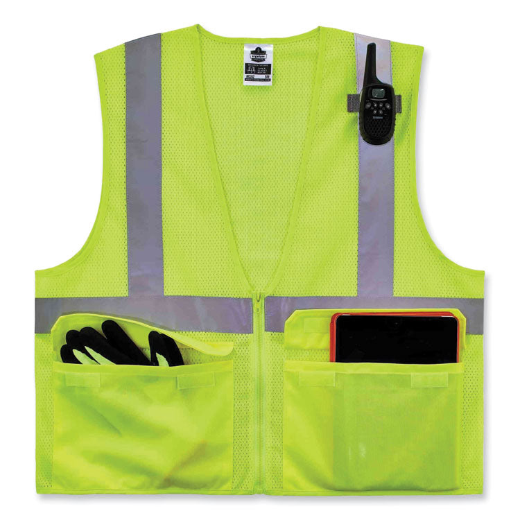 ergodyne® GloWear 8220Z Class 2 Standard Mesh Zipper Vest, Polyester, Small/Medium, Lime, Ships in 1-3 Business Days (EGO21123) Each