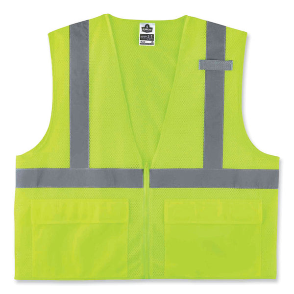 ergodyne® GloWear 8220Z Class 2 Standard Mesh Zipper Vest, Polyester, 2X-Large/3X-Large, Lime, Ships in 1-3 Business Days (EGO21127) Each
