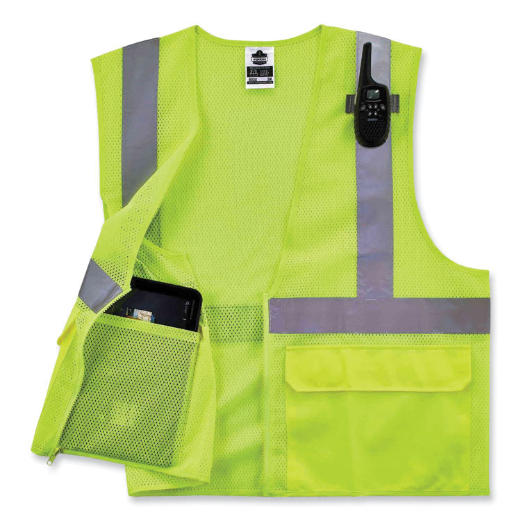 ergodyne® GloWear 8220Z Class 2 Standard Mesh Zipper Vest, Polyester, 4X-Large/5X-Large, Lime, Ships in 1-3 Business Days (EGO21129) Each