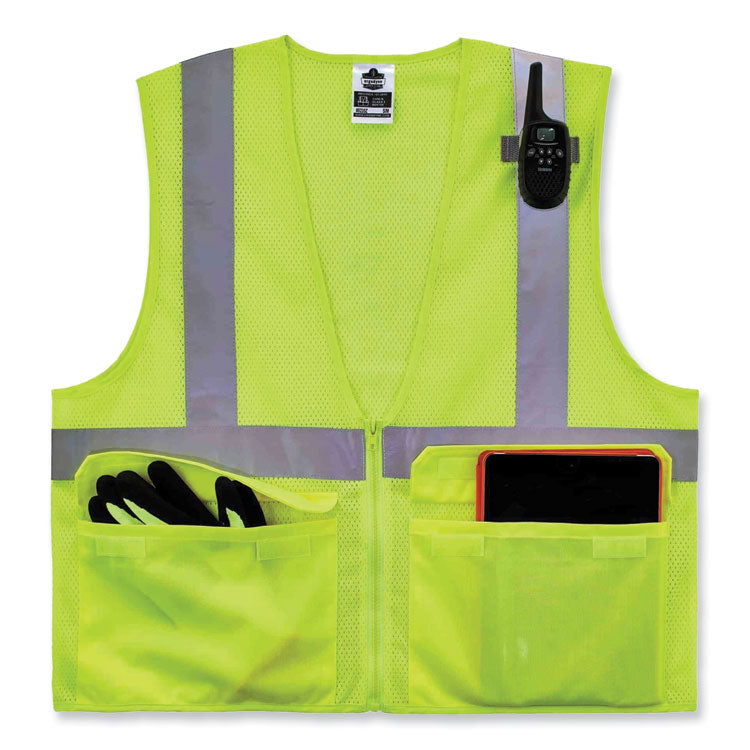ergodyne® GloWear 8220Z Class 2 Standard Mesh Zipper Vest, Polyester, 4X-Large/5X-Large, Lime, Ships in 1-3 Business Days (EGO21129) Each