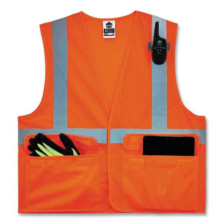 ergodyne® GloWear 8220HL Class 2 Standard Mesh Hook and Loop Vest, Polyester, 4X-Large/5X-Large, Orange, Ships in 1-3 Business Days (EGO21139) Each