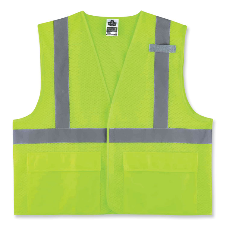 ergodyne® GloWear 8220HL Class 2 Standard Mesh Hook and Loop Vest, Polyester, Large/X-Large, Lime, Ships in 1-3 Business Days (EGO21145) Each