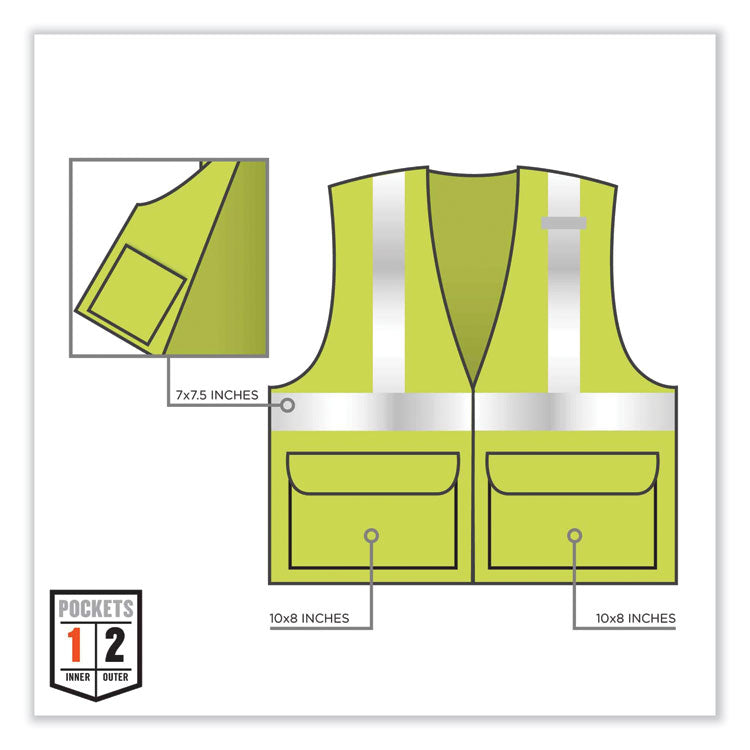 ergodyne® GloWear 8220HL Class 2 Standard Mesh Hook and Loop Vest, Polyester, 2X-Large/3X-Large, Lime, Ships in 1-3 Business Days (EGO21147) Each
