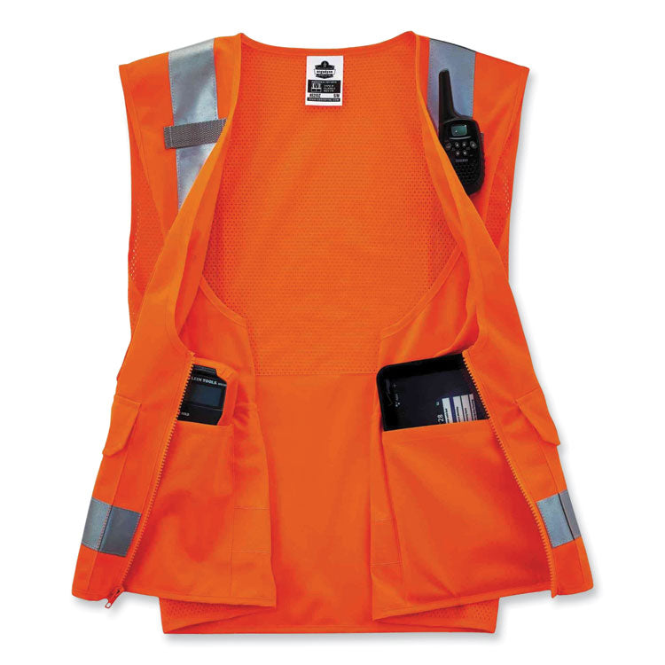 ergodyne® GloWear 8250Z Class 2 Surveyors Zipper Vest, Polyester, Large/X-Large, Orange, Ships in 1-3 Business Days (EGO21415) Each