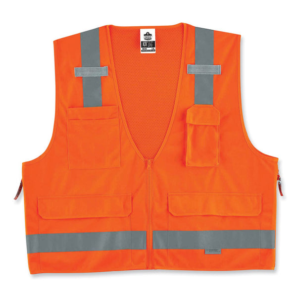 ergodyne® GloWear 8250Z Class 2 Surveyors Zipper Vest, Polyester, 4X-Large/5X-Large, Orange, Ships in 1-3 Business Days (EGO21419) Each