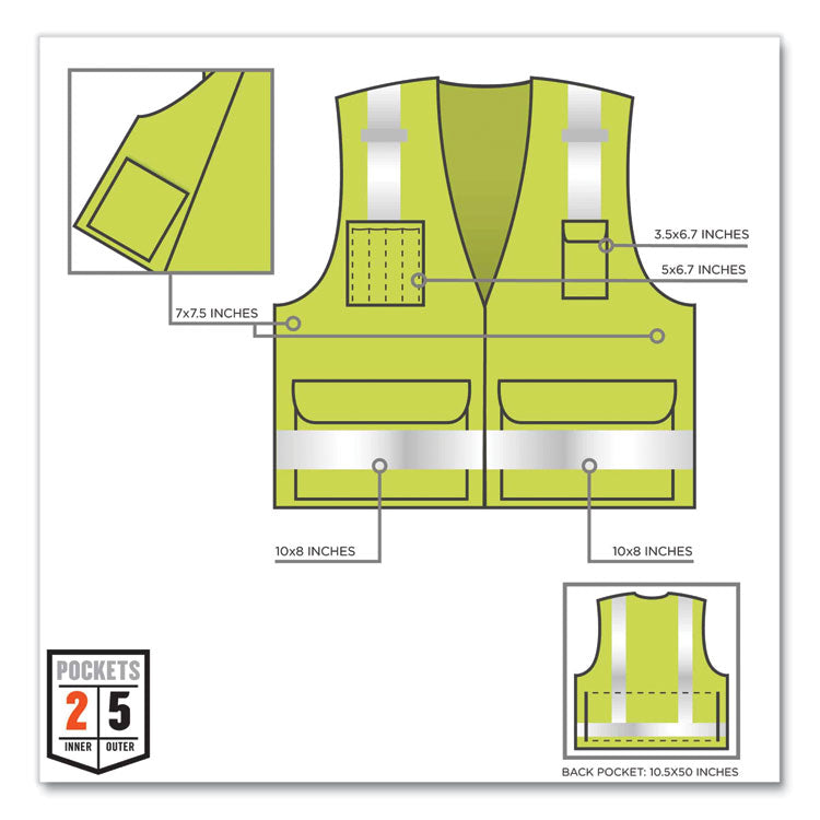 ergodyne® GloWear 8250Z Class 2 Surveyors Zipper Vest, Polyester, 2X-Large/3X-Large, Lime, Ships in 1-3 Business Days (EGO21427) Each