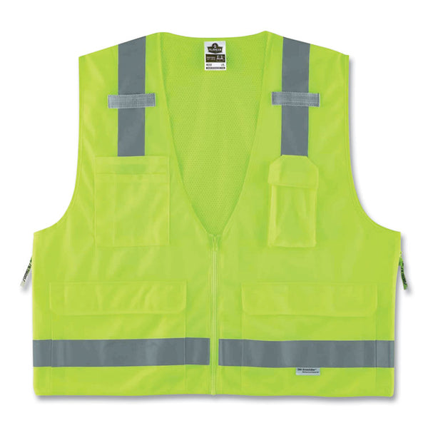 ergodyne® GloWear 8250Z Class 2 Surveyors Zipper Vest, Polyester, 4X-Large/5X-Large, Lime, Ships in 1-3 Business Days (EGO21429) Each
