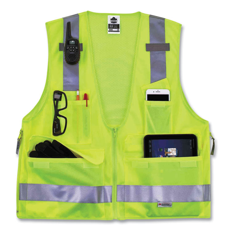 ergodyne® GloWear 8250Z Class 2 Surveyors Zipper Vest, Polyester, 4X-Large/5X-Large, Lime, Ships in 1-3 Business Days (EGO21429) Each