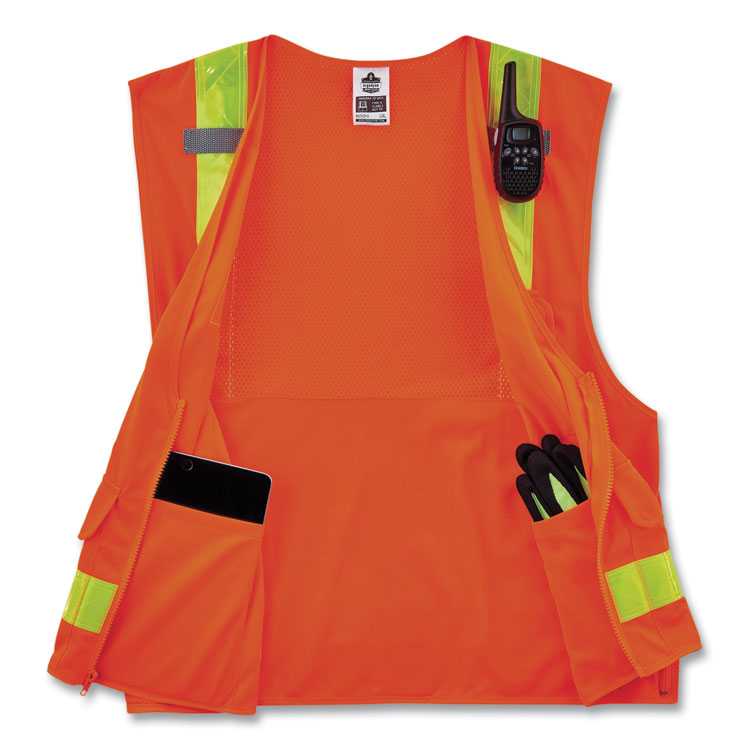 ergodyne® GloWear 8250ZHG Class 2 Hi-Gloss Surveyors Zipper Vest, Polyester, Large/X-Large, Orange, Ships in 1-3 Business Days (EGO21435) Each