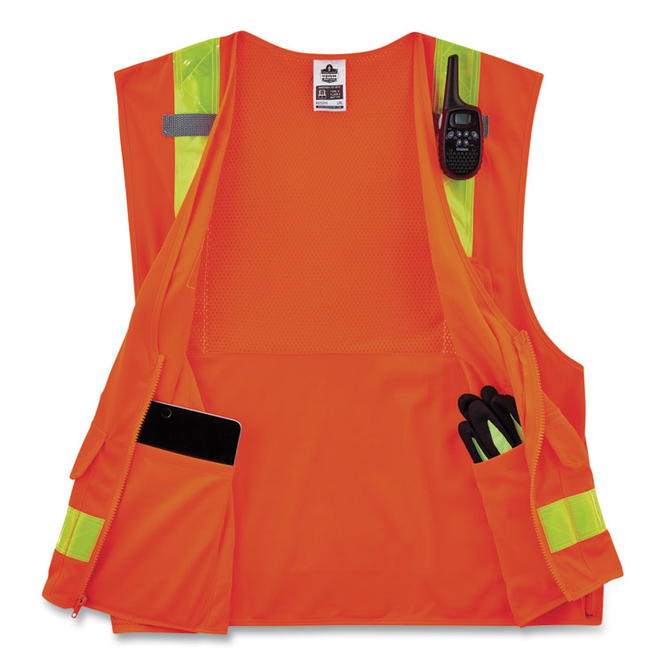 ergodyne® GloWear 8250ZHG Class 2 Hi-Gloss Surveyors Zipper Vest, Polyester, 2X-Large/3X-Large, Orange, Ships in 1-3 Business Days (EGO21437) Each