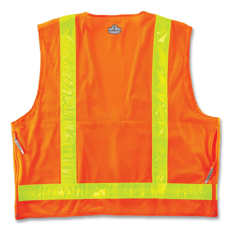 ergodyne® GloWear 8250ZHG Class 2 Hi-Gloss Surveyors Zipper Vest, Polyester, 4X-Large/5X-Large, Orange, Ships in 1-3 Business Days (EGO21439) Each