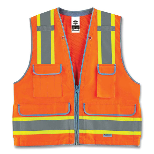 ergodyne® GloWear 8254HDZ Class 2 Heavy-Duty Surveyors Zipper Vest, Polyester, Large/X-Large, Orange, Ships in 1-3 Business Days (EGO21455) Each