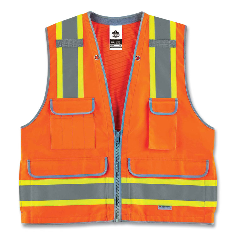 ergodyne® GloWear 8254HDZ Class 2 Heavy-Duty Surveyors Zipper Vest, Polyester, Large/X-Large, Orange, Ships in 1-3 Business Days (EGO21455) Each