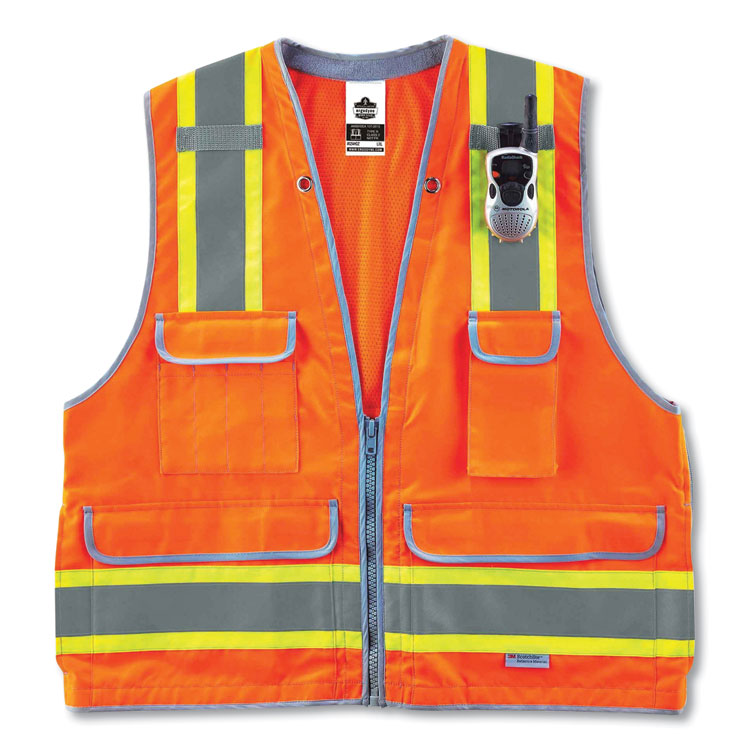 ergodyne® GloWear 8254HDZ Class 2 Heavy-Duty Surveyors Zipper Vest, Polyester, Large/X-Large, Orange, Ships in 1-3 Business Days (EGO21455) Each