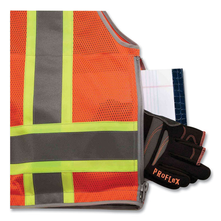 ergodyne® GloWear 8254HDZ Class 2 Heavy-Duty Surveyors Zipper Vest, Polyester, Large/X-Large, Orange, Ships in 1-3 Business Days (EGO21455) Each
