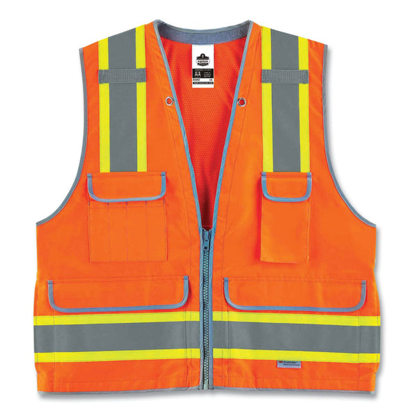 ergodyne® GloWear 8254HDZ Class 2 Heavy-Duty Surveyors Zipper Vest, Polyester, 4X-Large/5X-Large, Orange, Ships in 1-3 Business Days (EGO21459) Each
