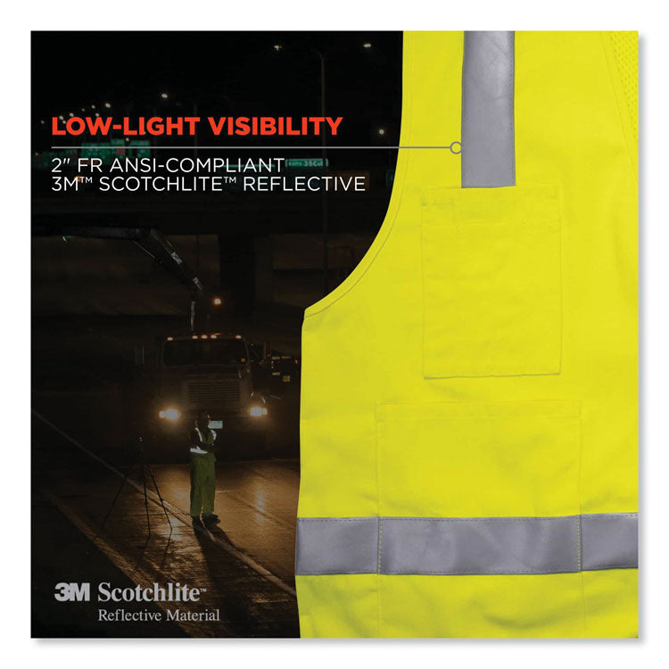 ergodyne® GloWear 8262FRZ Class 2 FR Surveyor Zipper Vest, Tencel/Modacrylic/Para-aramid/Kevlar, L/XL, Lime, Ships in 1-3 Business Days (EGO21485) Each