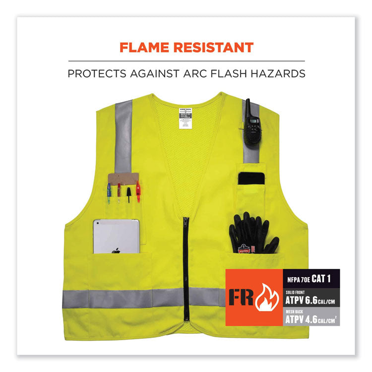 ergodyne® GloWear 8262FRZ Class 2 FR Surveyor Zip Vest, Tencel/Modacrylic/Para-aramid/Kevlar, 4XL/5XL, Lime, Ships in 1-3 Business Days (EGO21489) Each