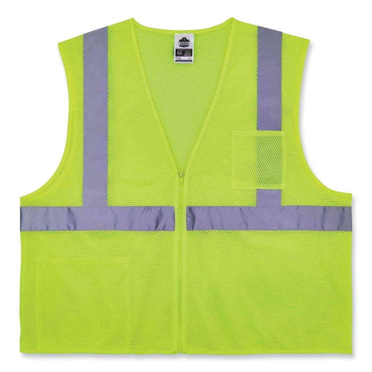 ergodyne® GloWear 8256Z Class 2 Self-Extinguishing Zipper Vest, Polyester, Small/Medium, Lime, Ships in 1-3 Business Days (EGO21573) Each