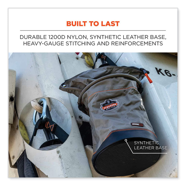 ergodyne® Arsenal 5974 Hoist Bucket Tool Bag w/ Swiveling Carabiner and Zipper Top, 12.5 x 12.5 x 17, Gray, Ships in 1-3 Business Days (EGO15974) Each