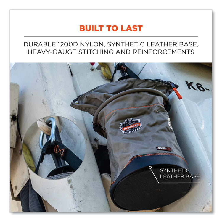 ergodyne® Arsenal 5976 XL Hoist Bucket Tool Bag with Swiveling Carabiner and Zipper Top, 16 x 16 x 20, Gray, Ships in 1-3 Business Days (EGO15976) Each