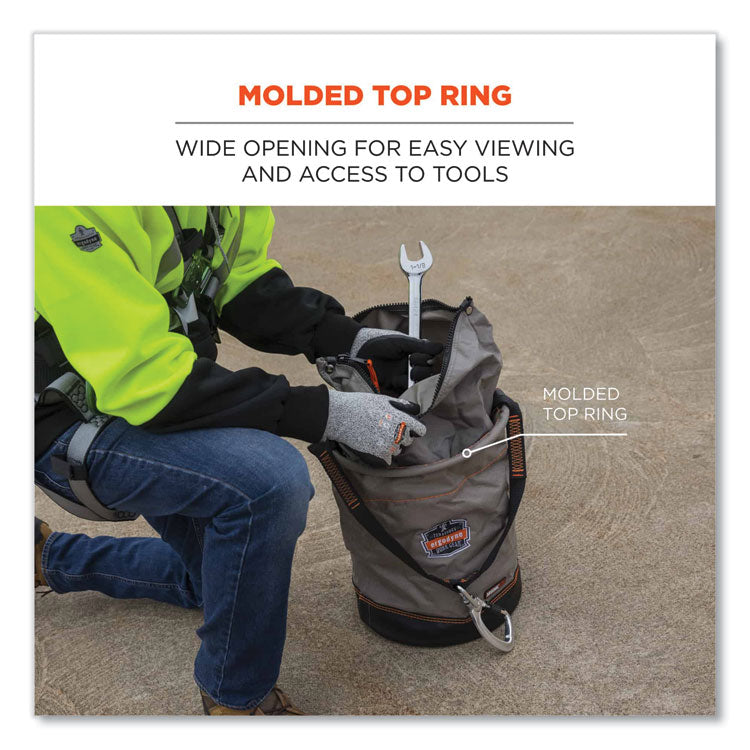 ergodyne® Arsenal 5976 XL Hoist Bucket Tool Bag with Swiveling Carabiner and Zipper Top, 16 x 16 x 20, Gray, Ships in 1-3 Business Days (EGO15976) Each