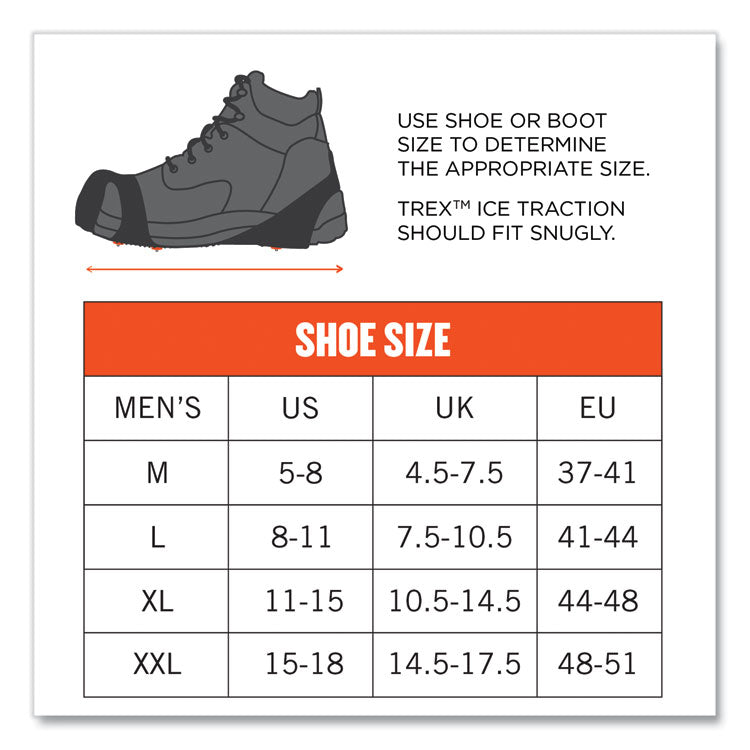 ergodyne® Trex 6300TC One-Piece Slip-on Tungsten Carbide Ice Cleats, Medium, Black, Pair, Ships in 1-3 Business Days (EGO16733) 1 Pair