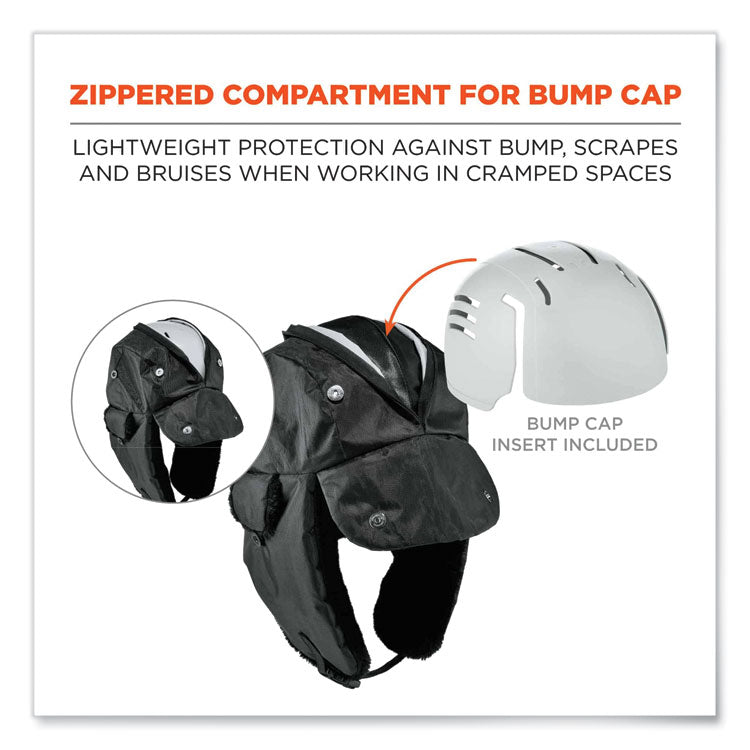 ergodyne® N-Ferno 6802ZI Zipper Trapper Hat + Universal Bump Cap, S/M, Black, Ships in 1-3 Business Days (EGO16897) Each