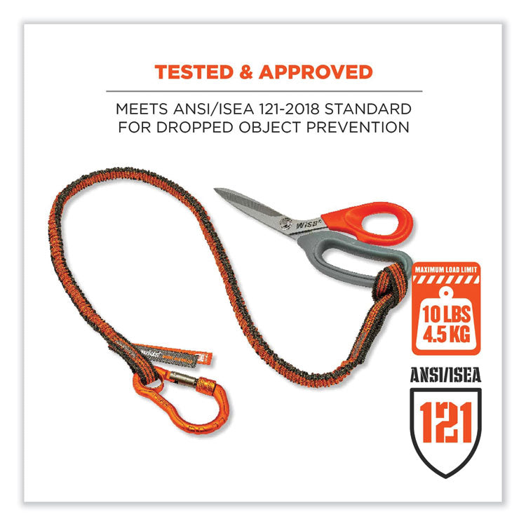 ergodyne® Squids 3100F(x) Tool Lanyard w/Aluminum Carabiner+Loop, 10 lb Max Work Cap, 38" to 48",Orange/Gray,Ships in 1-3 Business Days (EGO19802) Each