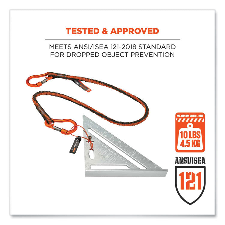 ergodyne® Squids 3110F(x) Tool Lanyard w/Aluminum Carabiners, 10lb Max Work Capacity, 38" to 48",Orange/Gray,Ships in 1-3 Business Days (EGO19822) Each